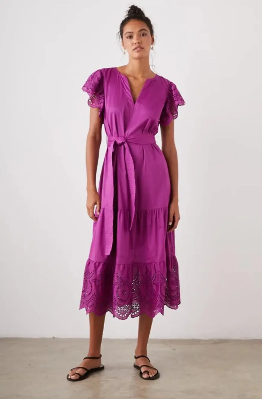 Rails Purple Magenta Berry Gia Dress Cotton Poplin Eyelet Midi Dress Size Medium